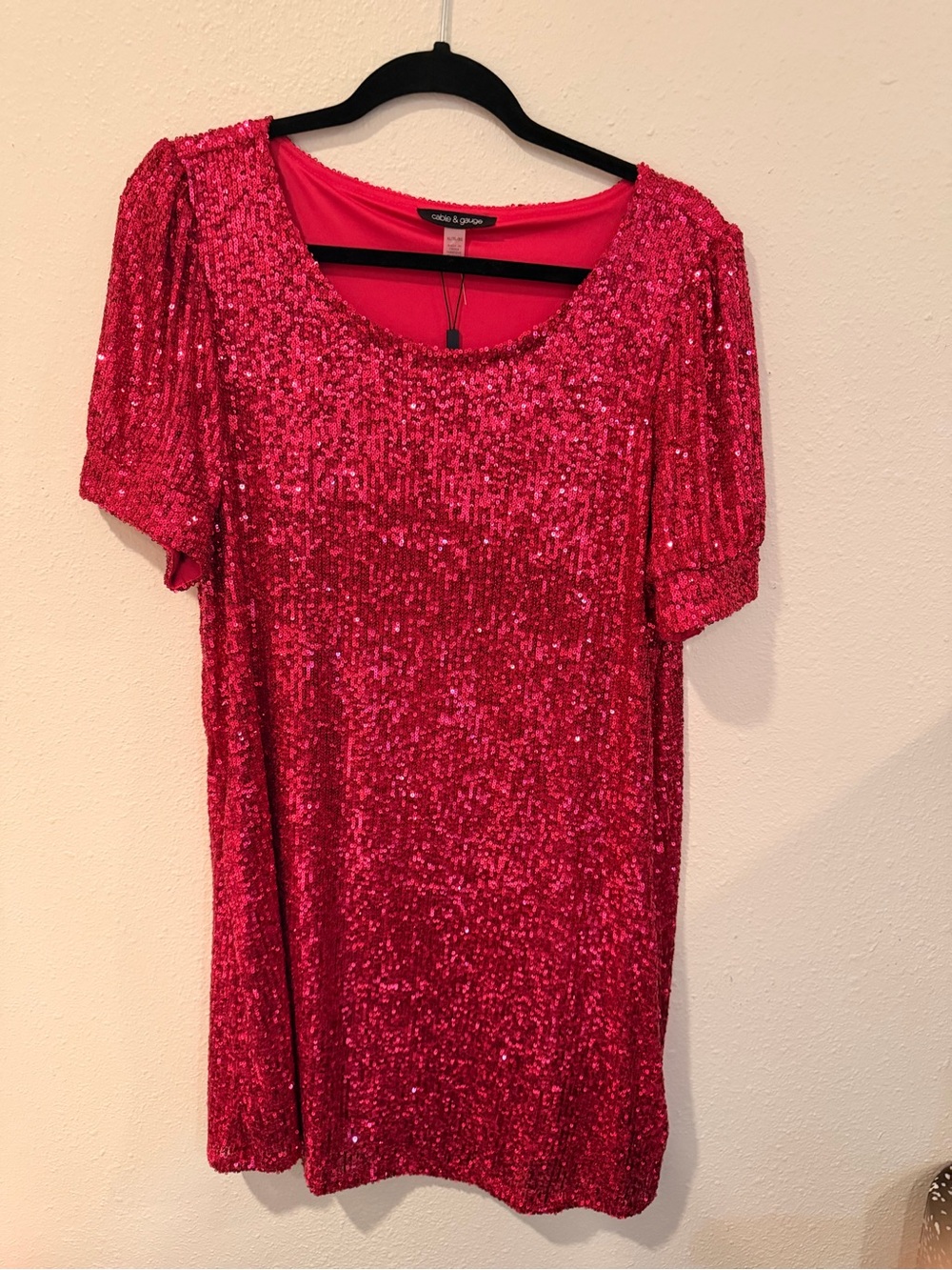 Cable & Gauge Hot Pink Sequin Short Sleeve Dress